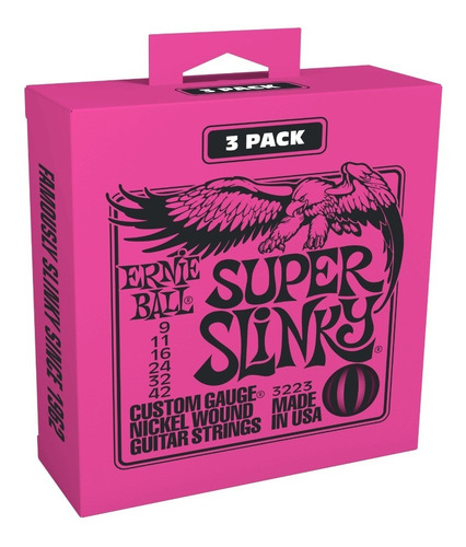 Kit 03 Encordoamento Guitarra 0.9 Ernie Ball Super Slinky