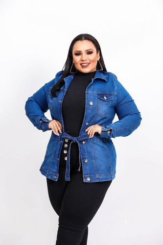 Imagem 2 de 5 de Parka Jeans Feminina Plus Size Com Lycra Exg Ao G3