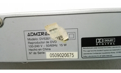 Reproductor De Dvd Admiral Dv 5301