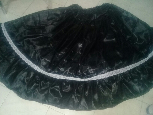 Pollera Plato Negro Raso Brilloso 90 Cms 