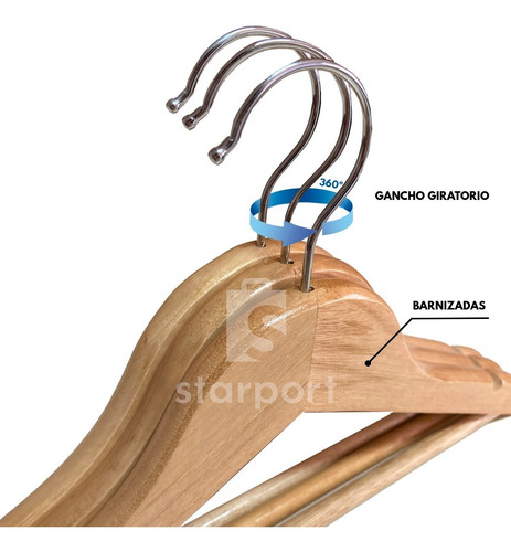 Imagen 6 de 10 de Perchas De Madera 1ra Calidad Infantiles Pack 50