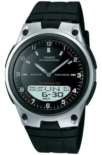 Reloj Casio De Hombre Modelo Aw80-1av 50m Color de la malla Negro Color del bisel Negro Color del fondo Plata