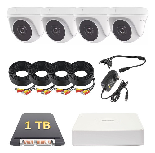 Kit Hilook 8 Canales 4 Camaras 1080 Domo Disco Duro 1tb Color Blanco