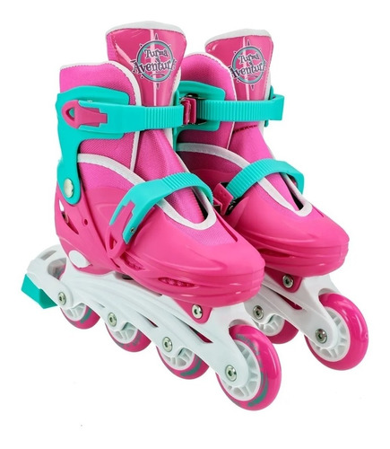 Patins Kit Inline Infantil 34 Ao 37 Rosa + Capacete Rosa