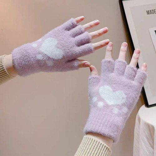 Guantes Medio Dedo Cortos Unisex Hombre Mujer Frio Invierno Negro