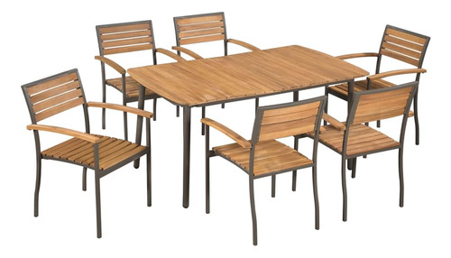 Vidaxl Juego De Comedor De Patio De 5 Piezas Con Madera Mac.