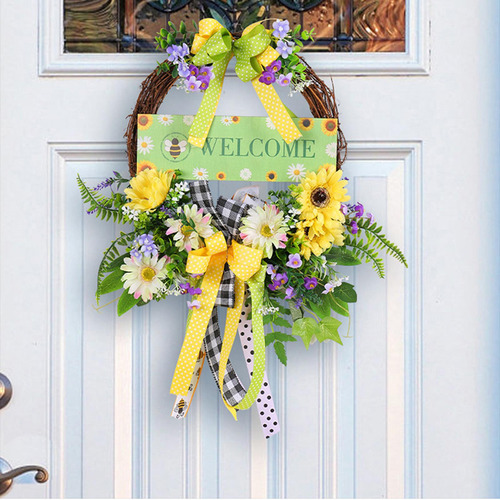 Corona De Primavera Para Puerta Delantera, Corona Artificial