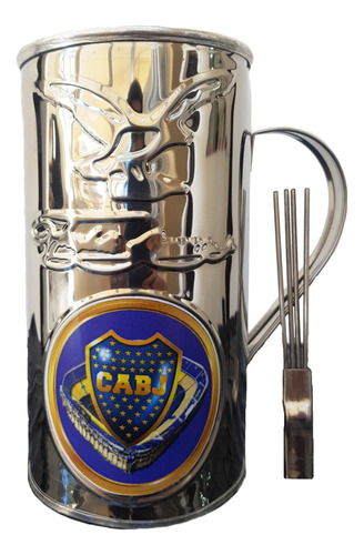 Vaso Guira Guiro Metal Con Raspador Boca Juniors 