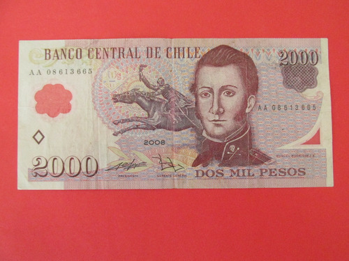 Billete 2.000 Pesos Chile Firmado De Gregorio-zurbuchen 2008