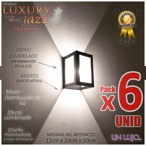 Aplique Pared Interior Luz Bidireccional Esmerilada Pack X6u