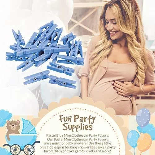 Fun Express Blue Mini Clothes Pins (Bulk Set of 48) Gender Reveal, Baby  Shower and Party Favors