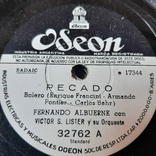 Pasta Fernando Albuerne Con Lister Orquesta Odeon C184