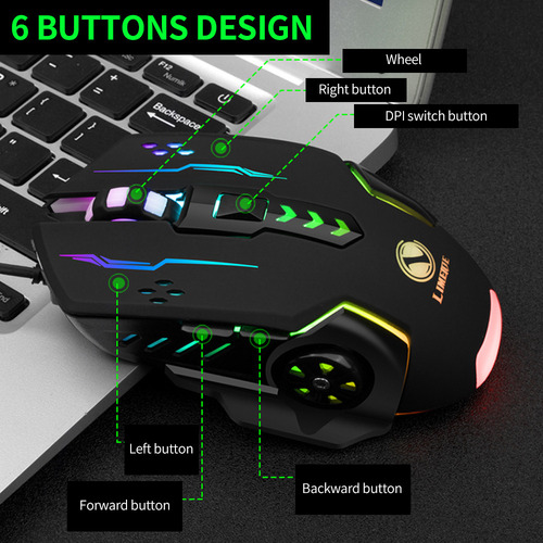 D Ratón Ergonómico Con Cable Usb Con Dpi Ajustable Y