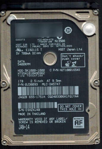 Hd Sata Hgst 1tb 5.4k Hts541010a9e662 0j38093 5k1000-1000 Cor Prateado