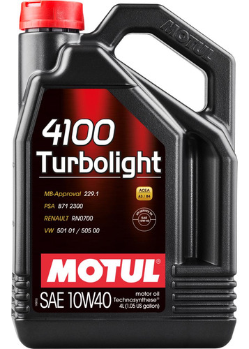 Óleo Para Motor De Carro Motul 4100 Turbolight 10w-40 4l