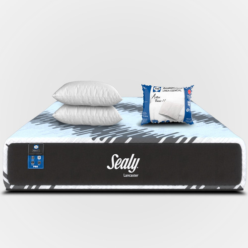 Colchón Sealy Matrimonial Mooncast + 2 Almohadas + Box Base