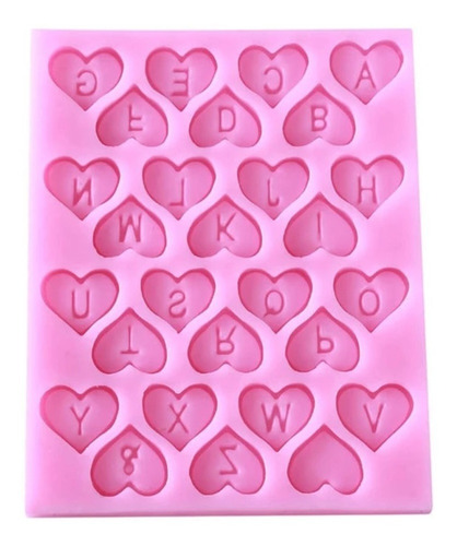 Molde De Silicona Flexible Corazones Con Abecedario. Letras