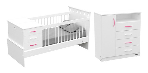 Imagen 1 de 11 de Combo Dormitorio Bebé Cuna Funcional Serie 5 + Cómoda Blanca