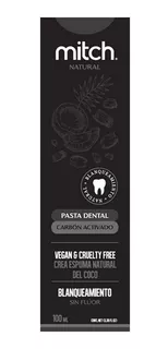 Pasta Dental Mitch Premium Carbón Activado 100ml Sin Flúor