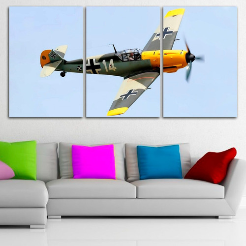 Cuadros Tríptico Avión Messerschmitt Bf-109 (120x60 Cm)