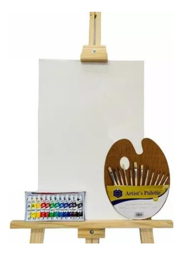 Kit De Pintura 12 Acrilicos Bastidor Paleta Y Pinceles