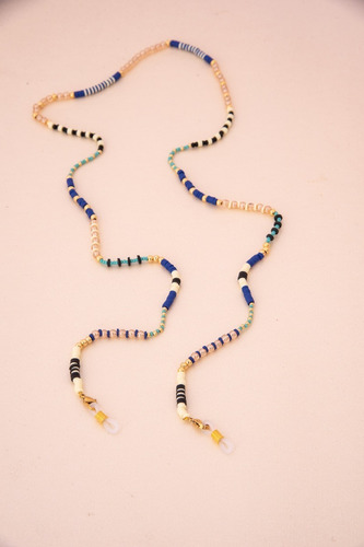 Imagen 3 de 5 de Strap Cadena Azul Baño De Oro Para Lentes Y Mascarilla