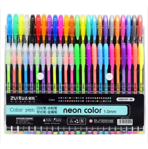 48 Plumas De Gel Colores Neon Pastel Fluorescentes Dibujo