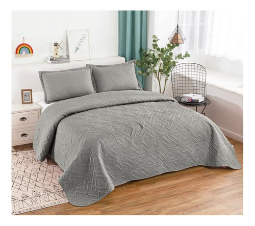 Cubrecama Quilt De Verano 2 Plazas Lisos Color Gris