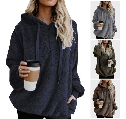 Sudadera Con Capucha Sólida De Invierno De Talla Grande Para