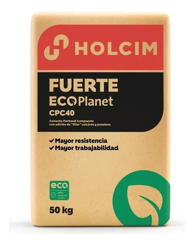 Cemento Holcim Fuerte Ecoplanet Cpc40 Bolsa X 50 Kg