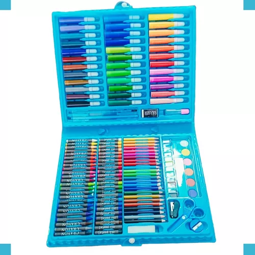 Estojo Completo De Pintura Infantil Com 150 Peças + 30 Desenhos Kit Escolar  Maleta Presente Criança Desenhar Pintar Giz de Cera Tinta Lápis de Cor Para  Menina Rosa Feminino