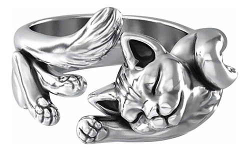 Exquisito Anillo De Plata Chapado En Cobre Con Forma De Gato