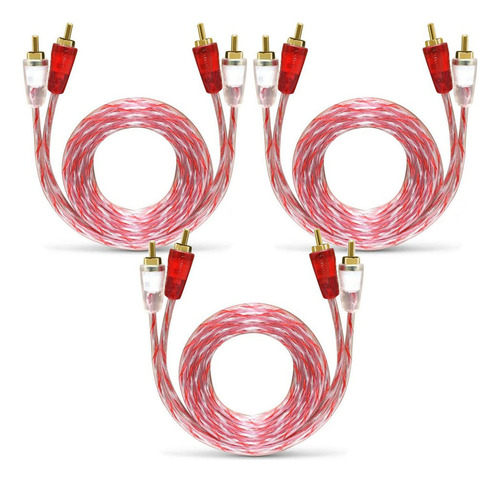 Kit 03 Cabos Rca Automotivo Blindado Stetsom 1 Metro Bronze