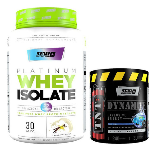 Proteina Whey Isolate 2lb Star Nutrition + Tnt 240g Pre Work Sabor Vainilla + Blue Raz