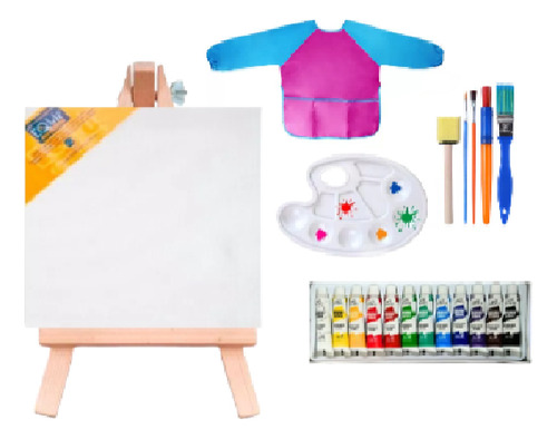 Set De Arte Para Niños Kit Para Pintar Pinceles Atril Paleta
