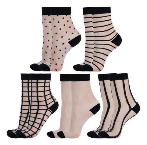 5 Pares De Calcetines Transparentes Para Mujer, Calcetines