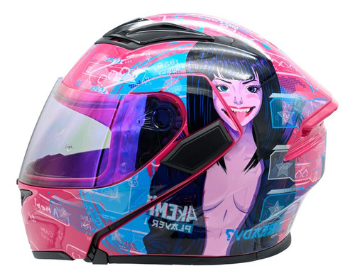 Casco Abatible Deportivo Fibra Carbono Certificado Dot Led Rosa Sexy Gamer L