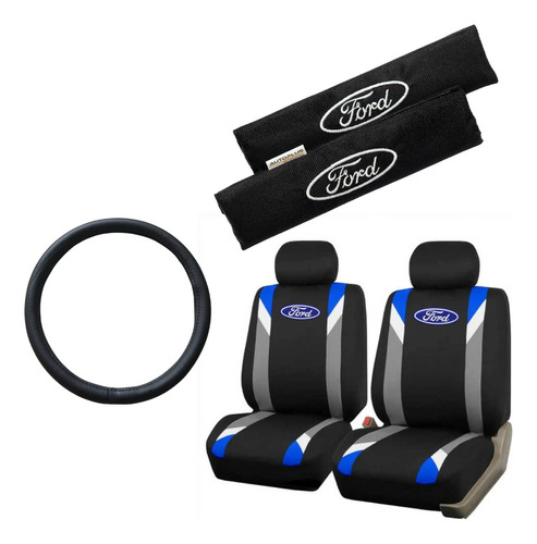 Funda Tela Gris Azul Y Cubre Cinto Ford + Cubre Volante