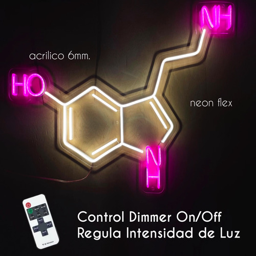 Letrero Neon Molécula Serotonina Con Control Acrilico Grueso