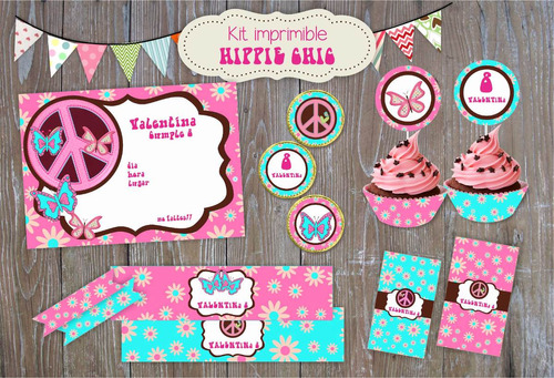 Kit Imprimible Candy Bar Hippie Chic Con Textos Editables!!