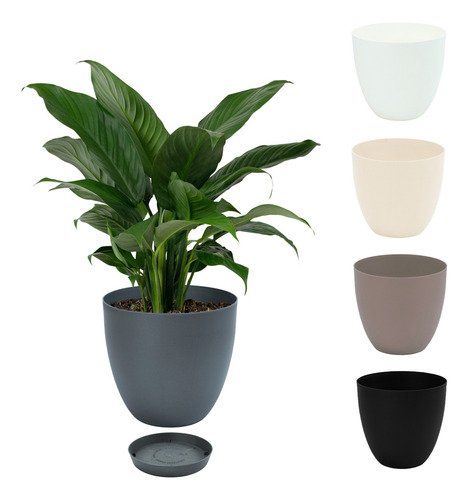 Maceta Cuenco Con Plato Plastico Tes Jardin Plantas 58 L Color Negro