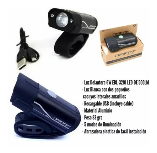 Luz Luces Led P/bicicleta Delantera 500 Lumene Gw Recargable