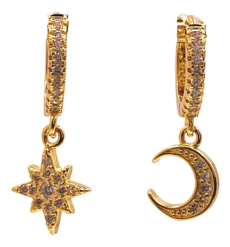 Aros Argolla Dije Luna Y Estrella, Circón, Regalo Mujer 