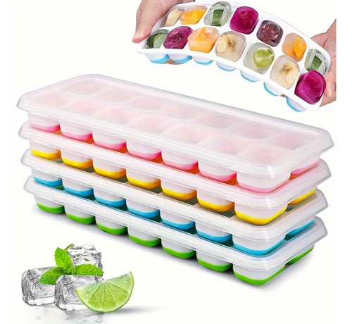Juego De 4 Bandejas Para Cubitos De Hielo De Silicona Con