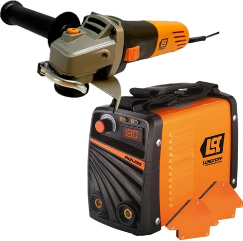Imagen 1 de 9 de Soldadora Inverter Lusqtoff Iron 250 + Amoladora + Electrodos + Escuadra Anti Stick Maquina De Soldar