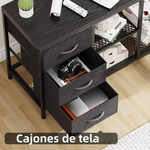 Escritorio De Madera Reversible En L Con Estantes Led Luces