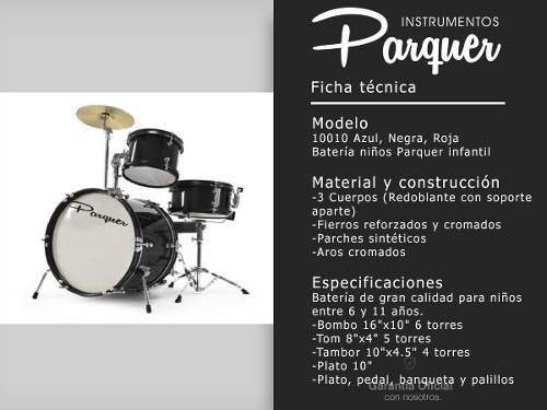 Batería Reforzada Niños Parquer Pedal Banqueta Plato Cuota