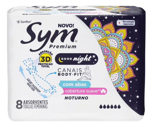 Absorventes femininos Sym Premium Suave com Abas 8 u