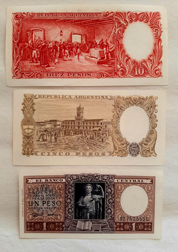 Lote Billetes Antiguos De 1, 5 Y 10 Pesos Moneda Nacional. (Usado)