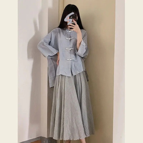 Camisa De Disfraz De Mujer Con Falda De Manga Larga Tang, 2